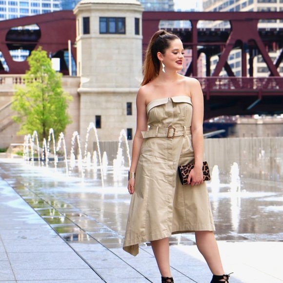 Banana Republic Asymmetrical Utility Trench Belted Strapless Tan/Khaki Dress - Picture 8 of 10